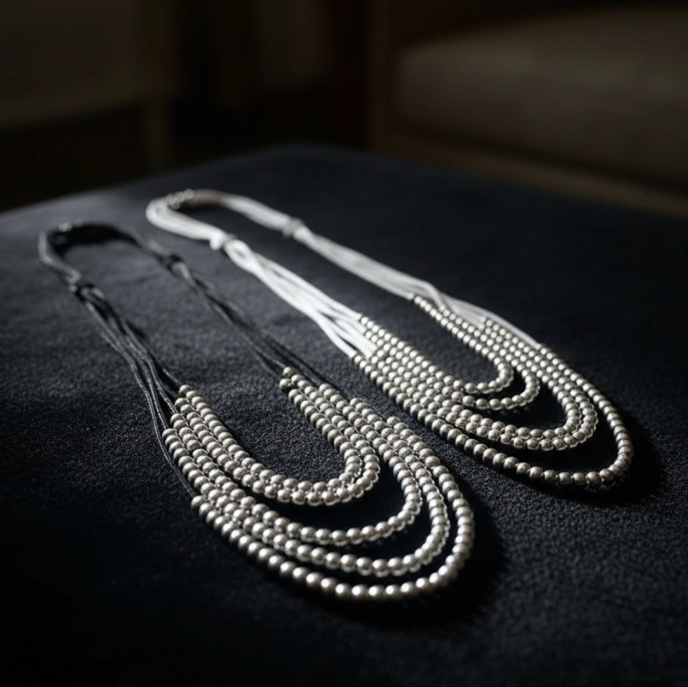 Bundle Of 2 Stainless Steel Beads & Cord Necklaces
